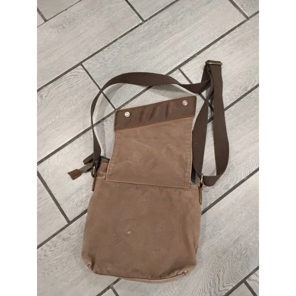 Augur Mens Canvas Messenger Bag Brown Leather Trim Crossbody Shoulder Bag